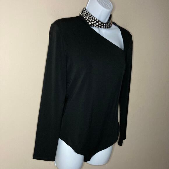Alice + Olivia Kayson Embellished Cutout Bodysuit In Black Crystal Size Large - Picture 15 of 16